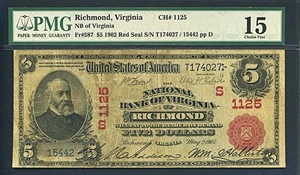 image for: 1902 $5 Red Seal NB of Richmond, VA PMG F15 (Fr.587, Ch #1125)