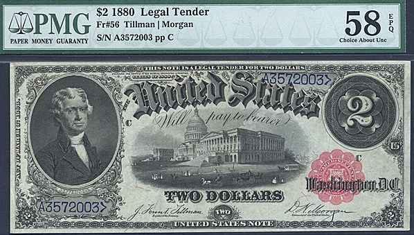 image for: Fr.56 1880 $2 Bracelet Reverse PMG AU58 EPQ [A3572003]