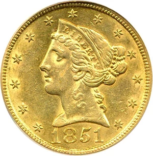 image for: 1851 $5 PCGS AU58