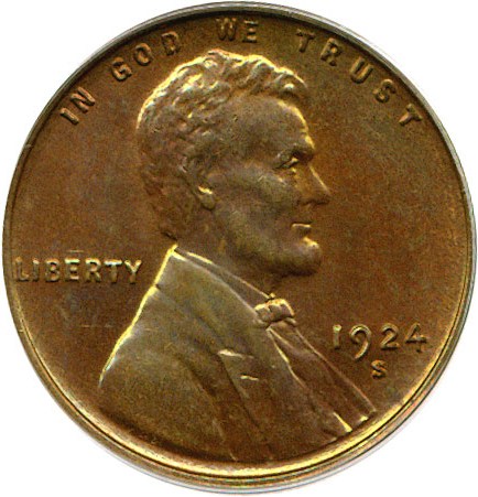 image for: 1924-S 1c  PCGS MS63 RB OGH