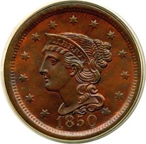 image for: 1850 1c PCGS MS65 BN