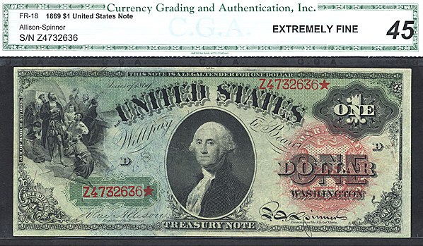 image for: Fr.18 1869 $1  CGA XF45  [Z4732636]