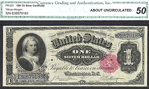 image for: Fr.223 1891 $1 Martha CGA AU50  [E38579183]