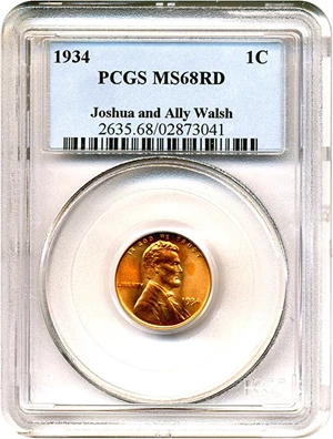 image for: 1934 1c PCGS MS68 RD ex: Walsh