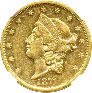 image for: 1871-S $20 NGC AU58
