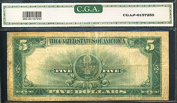 image for: Fr.282 1923 $5 Porthole CGA VF20 Restored [A3250655B]