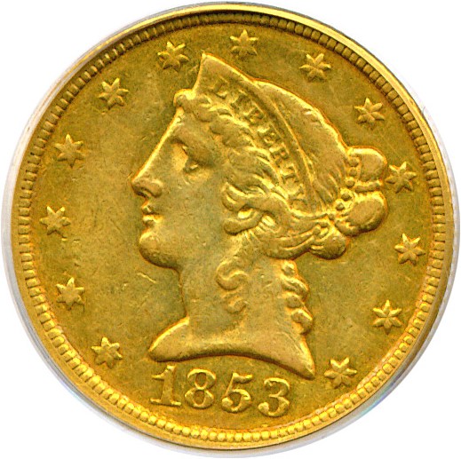 image for: 1853-C $5  PCGS AU50