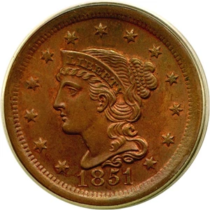 image for: 1851 1c PCGS MS65 RB