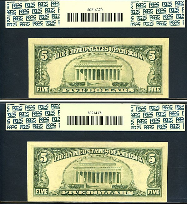 image for: Fr.1976D (Set of 2) 1981 $5 PCGS Choice CU64PPQ  [D4010012A-13A] *Error - Insufficient Inking* 