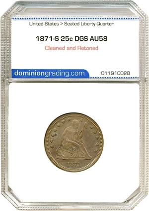 image for: 1871-S 25c DGS AU58 (Cleaned and Retoned)