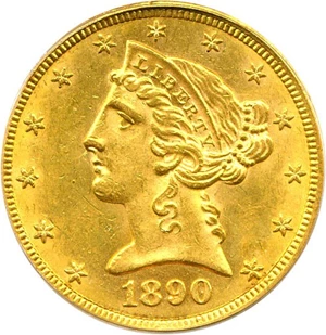 image for: 1890-CC $5 PCGS MS62