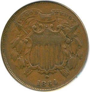 image for: 1864 2c Small Motto PCGS XF40
