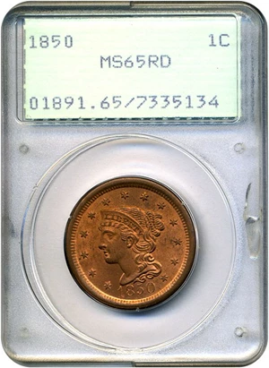 image for: 1850 1c PCGS MS65 RD OGH