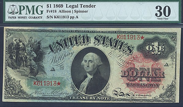 image for: Fr.18 1869 $1  PMG VF30  [K611913]