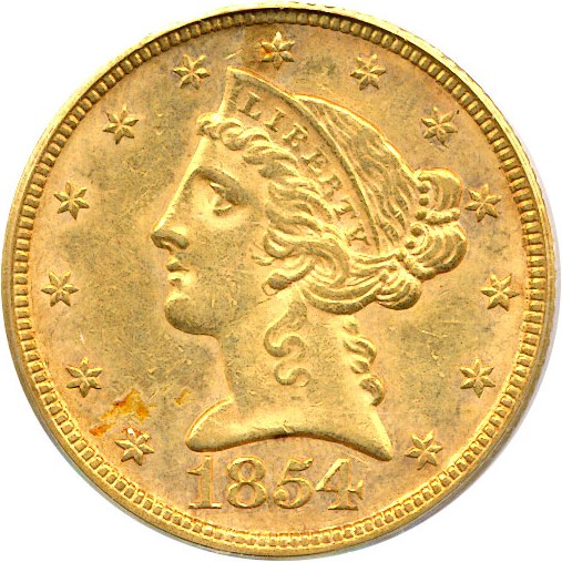 image for: 1854 $5  PCGS AU53