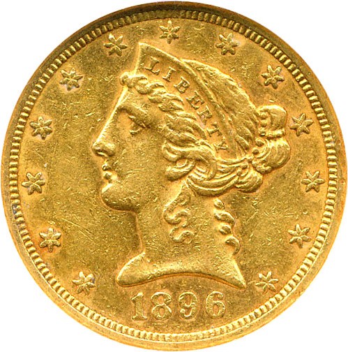 image for: 1896-S $5  NGC AU58