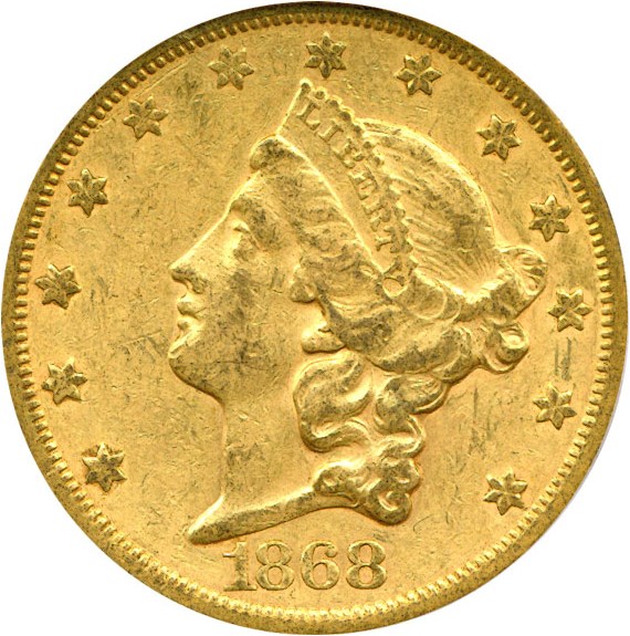 image for: 1868-S $20  PCGS/CAC AU53