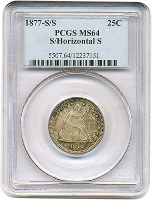 image for: 1877-S/S 25c PCGS MS64 S/Horizontal S
