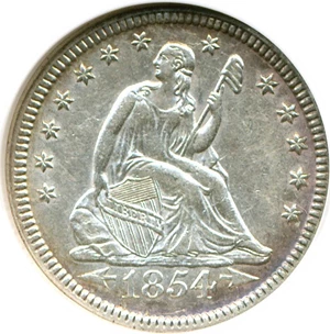image for: 1854 25c Arrows NGC AU55