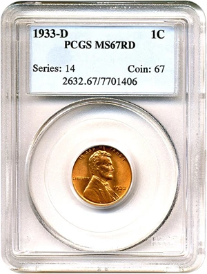 image for: 1933-D 1c PCGS MS67 RD