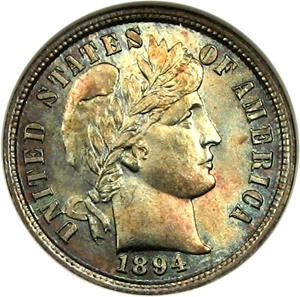 image for: 1894 10c NGC MS65 *Color*