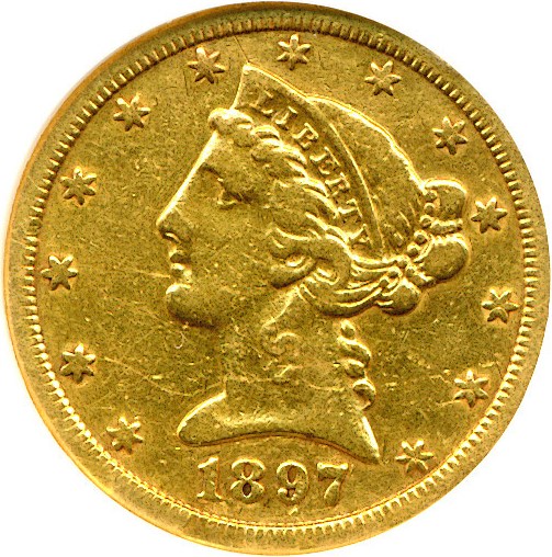 image for: 1897-S $5 DGS XF45  (Polished, Ex-Jewelry Piece)