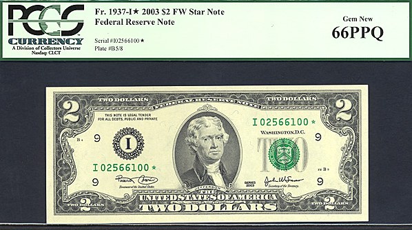 image for: Fr.1937I 2003 $2  PCGS Gem CU66 PPQ  [I02566100] *Star* 