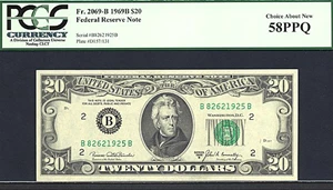 image for: 1969B $20 PCGS AU58 PPQ (Fr.2069B, BB Block)