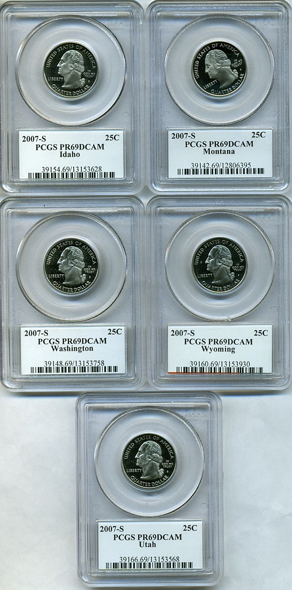 image for: 2007-S 25c State Quarters Proof Set (5 coins) PCGS Proof 69 DCameo
