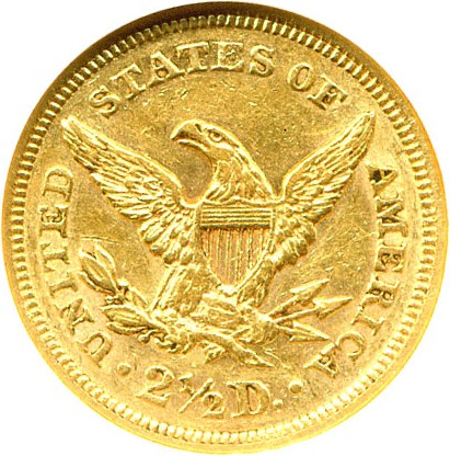image for: 1860 $2 1/2 Type 1 Reverse NGC AU55 