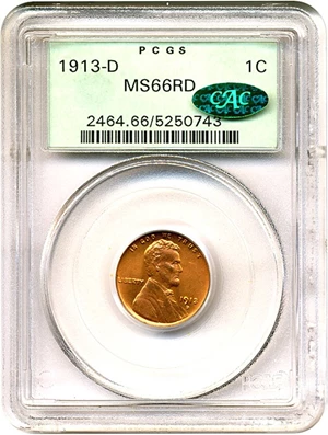 image for: 1913-D 1c PCGS/CAC MS66 RD OGH