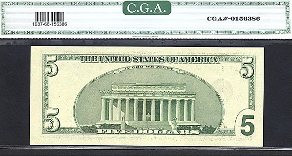 image for: Fr.1987F 1999 $5 Fort Worth, TX CGA Gem CU66  [BF17968041] *Star - Minor Overinking in Serial* 