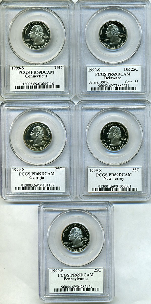 image for: 1999-S 25c State Quarters Proof Set - Clad (5 coins) PCGS Proof 69 DCameo