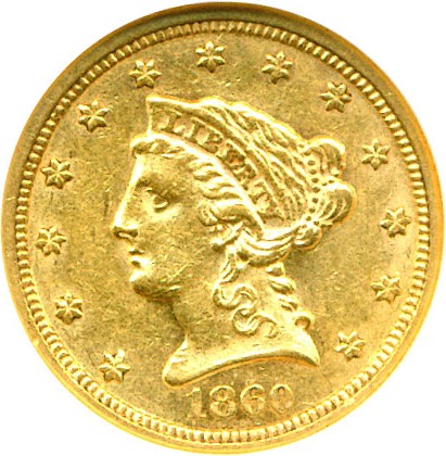 image for: 1860 $2 1/2 Type 1 Reverse NGC AU55 