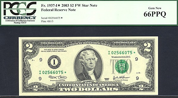 image for: Fr.1937I 2003 $2  PCGS Gem CU66 PPQ  [I02566075] *Star* 