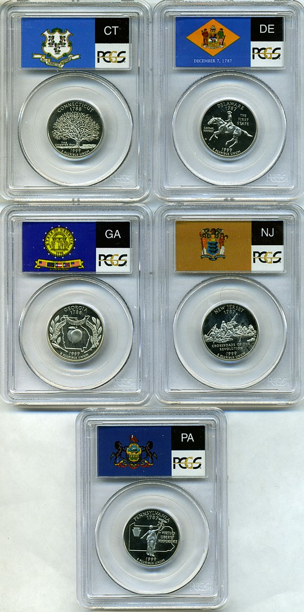 image for: 1999-S 25c State Quarters Proof Set - Clad (5 coins) PCGS Proof 69 DCameo