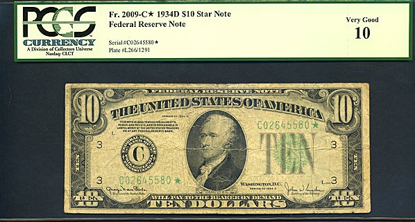 image for: 1934D * Star * $10 PCGS VG10 (Fr.2009C)