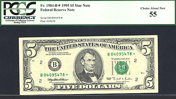 image for: Fr.1984B 1995 $5 Washington, DC PCGS AU55  [B04095478] *Star* 