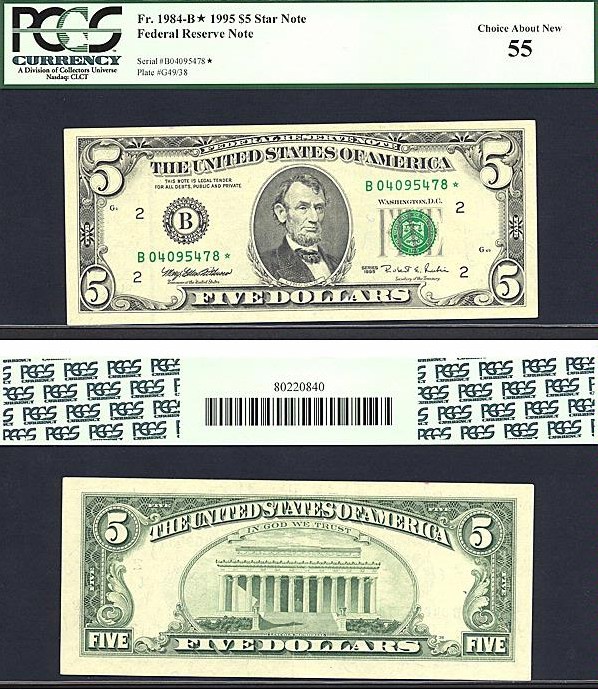 image for: Fr.1984B 1995 $5 Washington, DC PCGS AU55  [B04095478] *Star* 