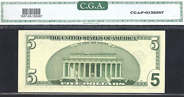 image for: Fr.1987F 1999 $5 Fort Worth, TX CGA Gem CU66  [BF17968040] *Star - Minor Overinking in Serial* 