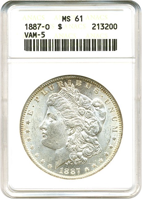 image for: Top 100 VAM: 1887-O $1 VAM 5  Doubled Stars ANACS MS61 