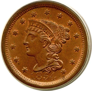 image for: 1854 1c PCGS/CAC MS65 BN