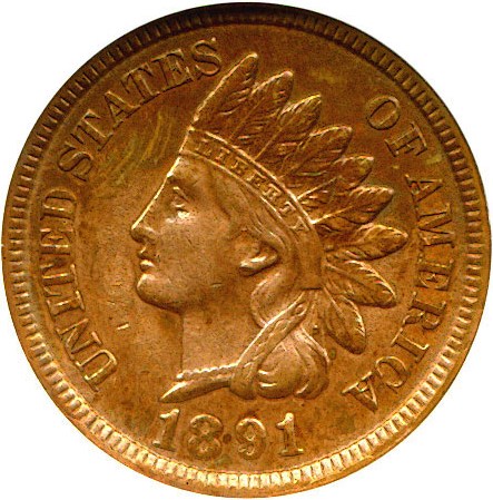 image for: 1891 1c DGS AU53 (Cleaned, Light Corrosion)