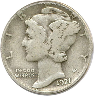image for: 1921-D 10c PCGS VG10