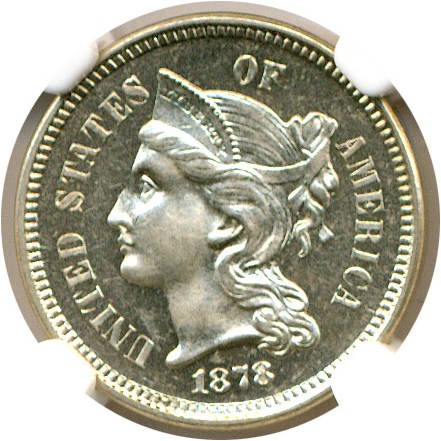 image for: 1878 3cN  NGC Proof 63 Cameo