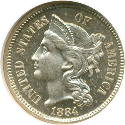 image for: 1884 3cN  NGC Proof 64 Cameo