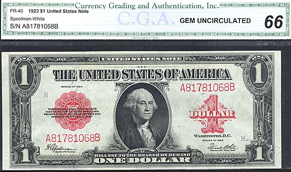 image for: Fr.40 1923 $1  CGA Gem CU66  [A81781068B]