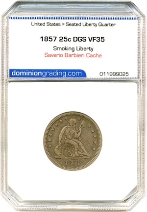 image for: 1857 25c Smoking Liberty DGS VF35 Ex: Saverio Barbieri