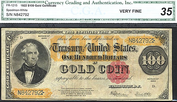 image for: Fr.1215 1922 $100  CGA VF35  [N842792]