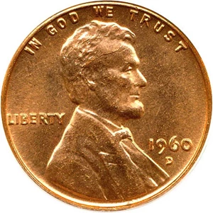 image for: 1960-D 1c Small Date ANACS MS64 RD Obv Die Cracks, Die Chip at Date